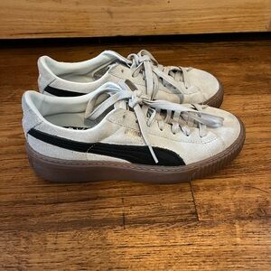 Puma Creepers Suede Platform Sneakers in off white and Black